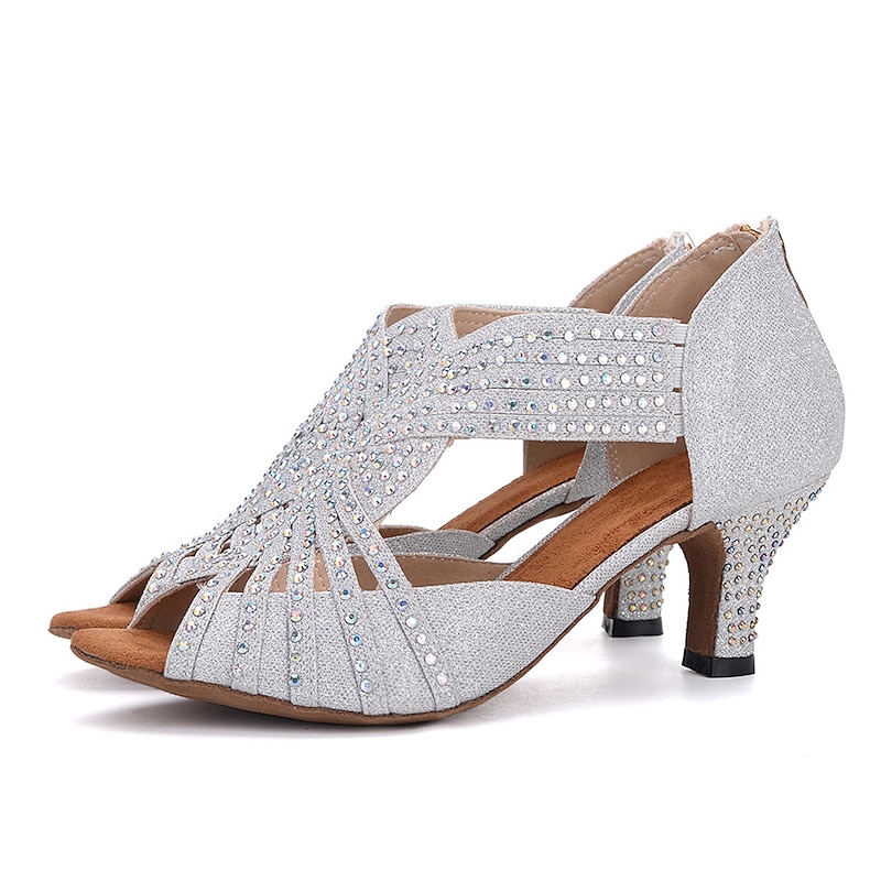 Women's Rhinestone Dance Sandals – Glittering Open-Toe Ballroom Shoes with Zipper Closure for Salsa, Latin, and Dance Events2