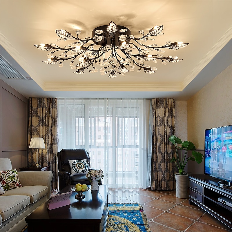 15-Light 90 cm Ceiling Lights LED Crystal Flush Mount Lights Metal Painted Finishes Chic & Modern 200-240V / 110-120V Flower Design3