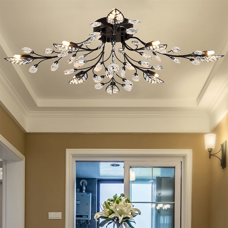 8-Light 80 cm Ceiling Light LED Crystal Flush Mount Lights Metal Painted Finishes Chic & Modern Artistic 200-240V / 110-120V / G9 Flower Design
