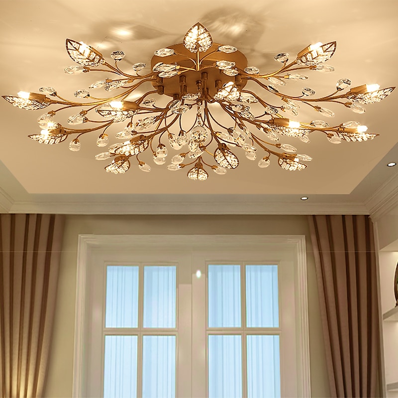 15-Light 90 cm Ceiling Lights LED Crystal Flush Mount Lights Metal Painted Finishes Chic & Modern 200-240V / 110-120V Flower Design