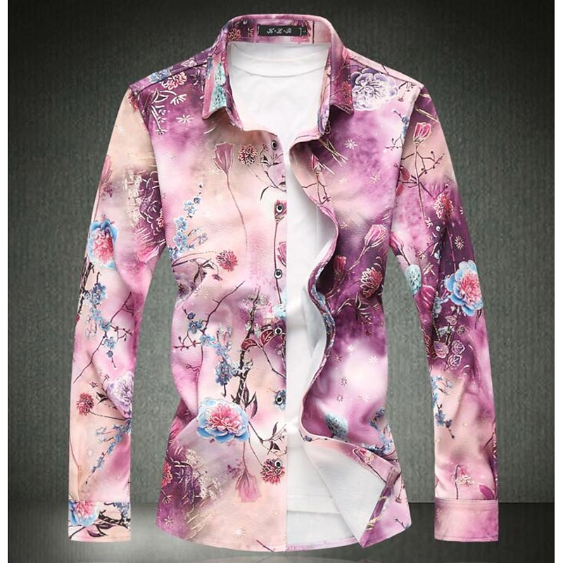 Men's Floral Shirt Button Up Shirt Long Sleeve Vintage Party Designer Daily Holiday Weekend Spring Fall Collar Classic Collar Print Red Blue Green3