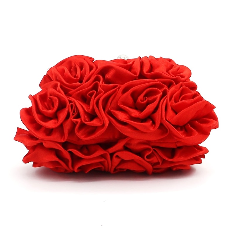 Elegant Red Floral Evening Clutch Bag – Vintage Rose Design with Silver Handle for Weddings, Proms, and Formal Events3