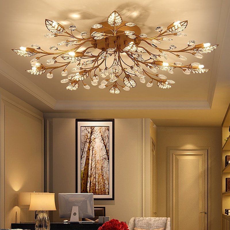 15-Light 90 cm Ceiling Lights LED Crystal Flush Mount Lights Metal Painted Finishes Chic & Modern 200-240V / 110-120V Flower Design2