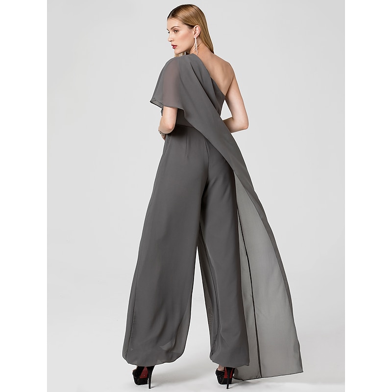 Jumpsuits Sexy Dress Formal Evening Floor Length Sleeveless One Shoulder Fall Wedding Guest Chiffon with Draping2