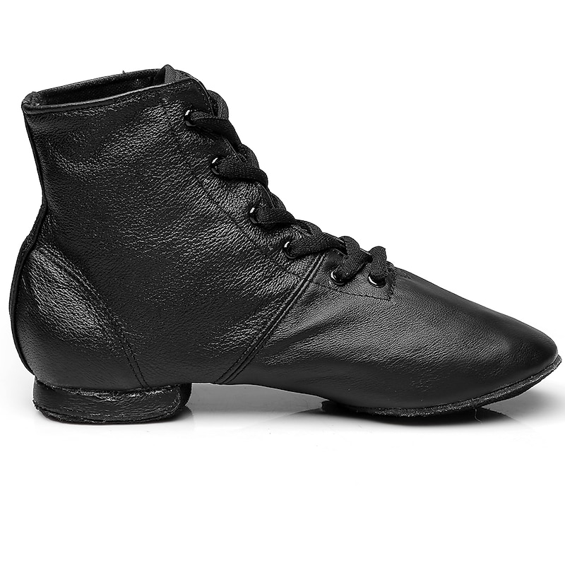 Women's Jazz Shoes Ballroom Dance Shoes Salsa Shoes Line Dance Performance Boots Split Sole Soft Flat Heel Lace-up Elastic Black3