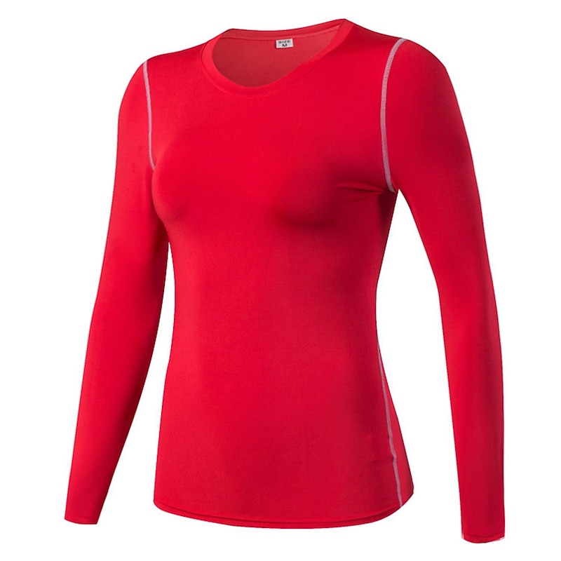 Women's Compression Shirt Base Layer Cut Out Stripe Long Sleeve Sweatshirt Athletic Winter Lightweight Yoga Fitness Gym Workout Sportswear Activewear Solid Colored Light Red Fuchsia Fruit Green2