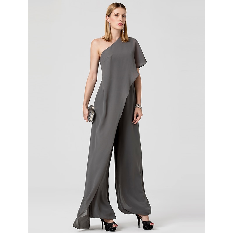 Jumpsuits Sexy Dress Formal Evening Floor Length Sleeveless One Shoulder Fall Wedding Guest Chiffon with Draping3