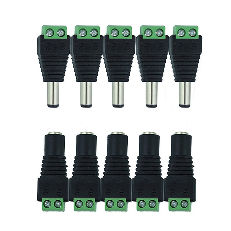 10Pcs 5 Female 5 Male DC Connector 2.1*5.5mm Power Jack Adapter Plug Cable Connector For Single Color Led Tape