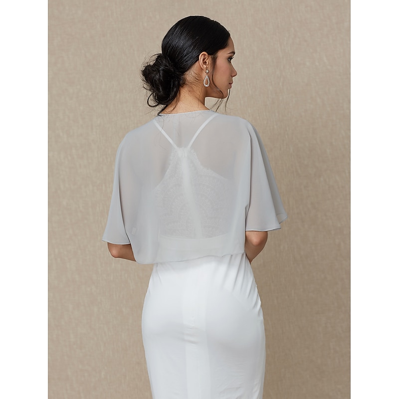 Shawls Women's Wrap Bolero Shrug Coats / Jackets Elegant Sun Protection Short Sleeve Chiffon Wedding Wraps With Pure Color For Formal Spring &  Fall dress to impress2