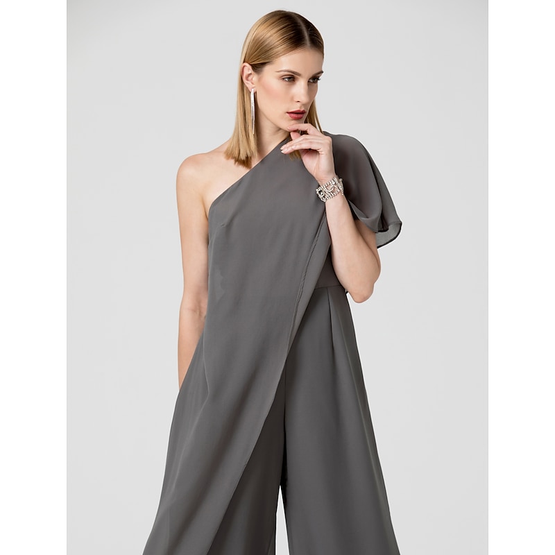 Jumpsuits Sexy Dress Formal Evening Floor Length Sleeveless One Shoulder Fall Wedding Guest Chiffon with Draping4