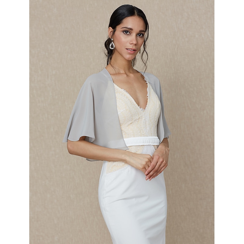 Shawls Women's Wrap Bolero Shrug Coats / Jackets Elegant Sun Protection Short Sleeve Chiffon Wedding Wraps With Pure Color For Formal Spring &  Fall dress to impress3