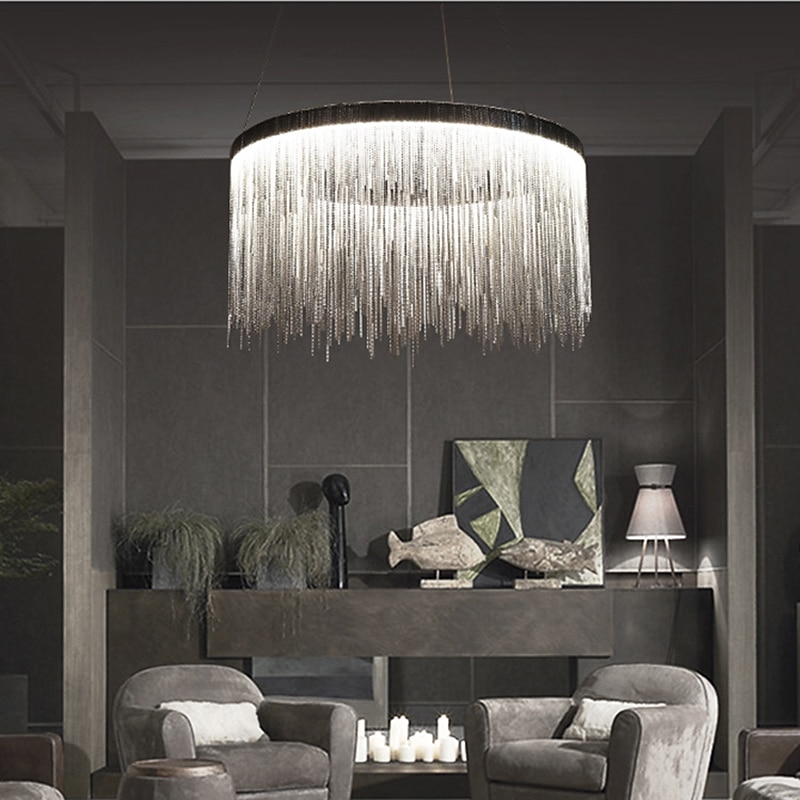 1-Light 50 cm LED Pendant Light Designers Chandelier Gold Luxury Metal Drum Chrome Modern Contemporary 110-120V 220-240V2