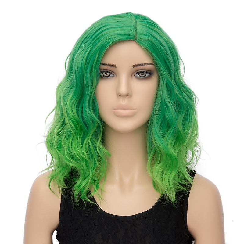 Green Wigs for Women Synthetic Wig Water Wave Water Wave Wig Short Rainbow Pink Green Black White Dark Green Synthetic Hair Women's Ombre Hair Green  Halloween Wigs St.Patrick's Day Wigs