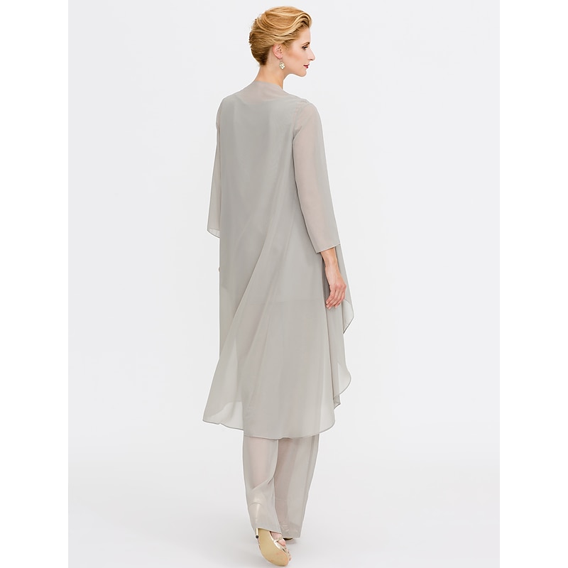 Beach Wedding Pantsuit 3 Piece Mother of the Bride  Wedding Guest Elegant Plus Size Included Bateau Neck Floor Length Chiffon Sleeveless Jacket es with Solid Color2