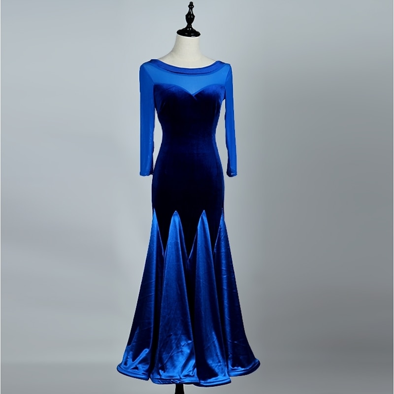 Ballroom Dance Dress Split Joint Women's Performance 3/4 Length Sleeve High Stick-Satin Velvet3