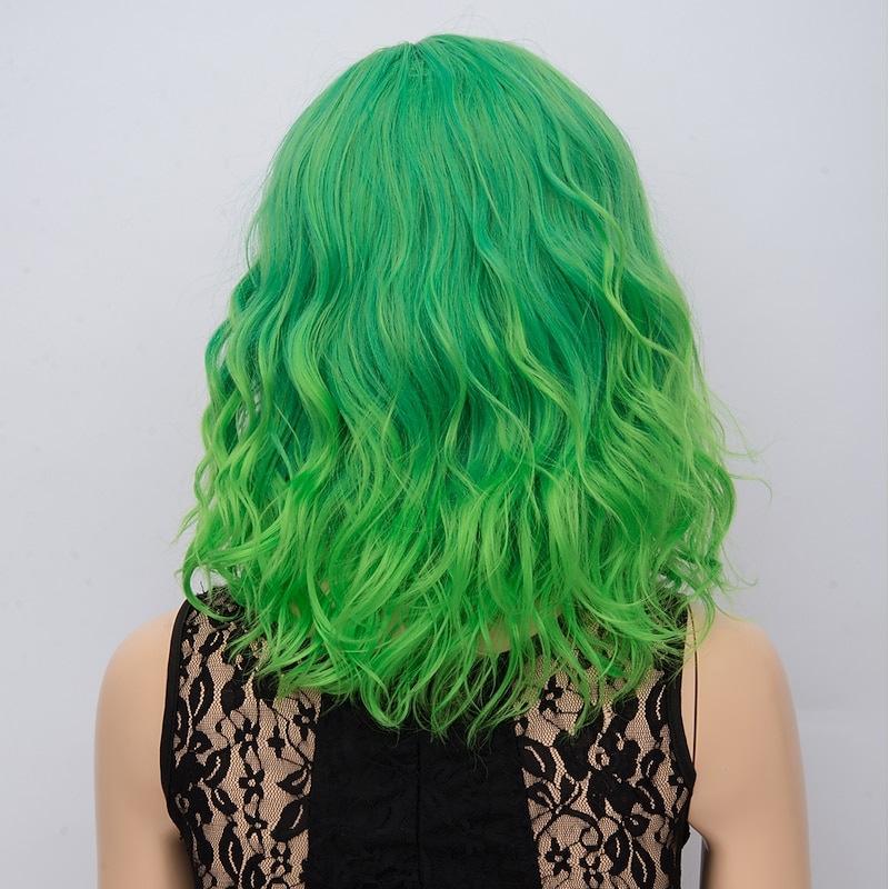 Green Wigs for Women Synthetic Wig Water Wave Water Wave Wig Short Rainbow Pink Green Black White Dark Green Synthetic Hair Women's Ombre Hair Green  Halloween Wigs St.Patrick's Day Wigs4