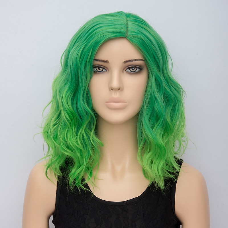 Green Wigs for Women Synthetic Wig Water Wave Water Wave Wig Short Rainbow Pink Green Black White Dark Green Synthetic Hair Women's Ombre Hair Green  Halloween Wigs St.Patrick's Day Wigs2