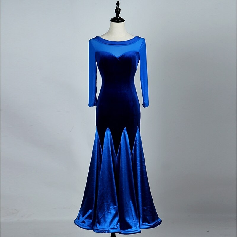 Ballroom Dance Dress Split Joint Women's Performance 3/4 Length Sleeve High Stick-Satin Velvet4