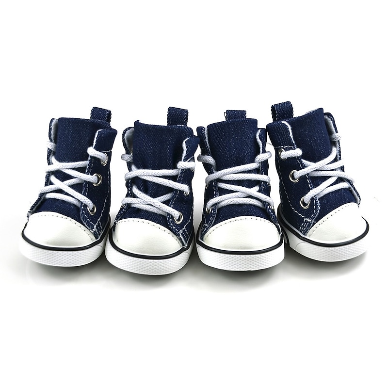 Pet Shoes Puppy Sport Denim Shoes Casual Style Anti-Slip Boots Sneaker Booties Canvas Shoe 4Pcs - Main Image