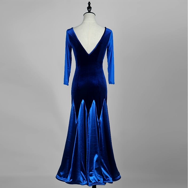 Ballroom Dance Dress Split Joint Women's Performance 3/4 Length Sleeve High Stick-Satin Velvet2