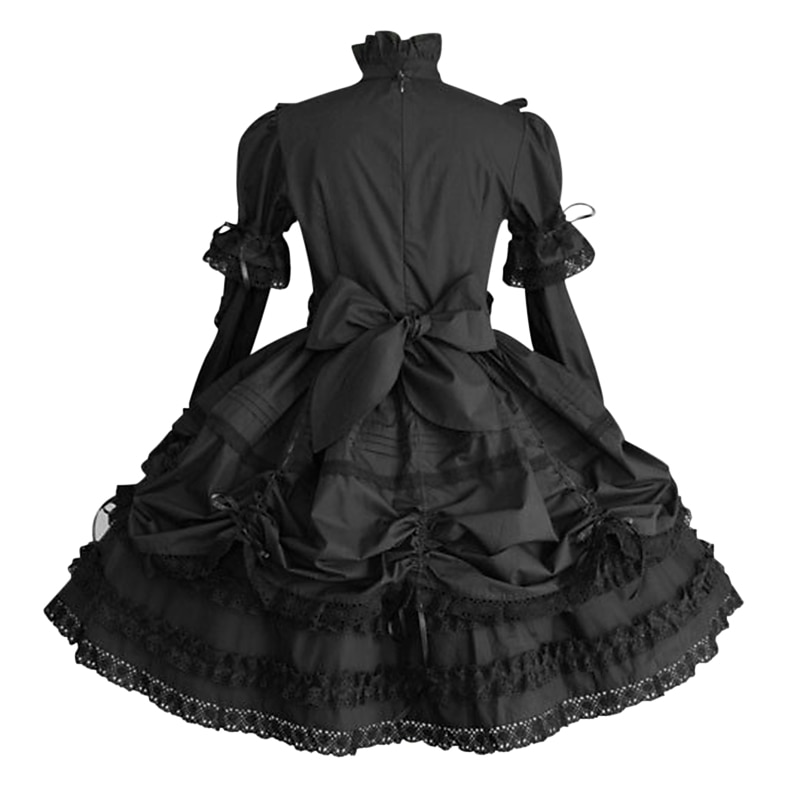 Princess Gothic Lolita Plus Size Punk Dress Women's Girls' Cotton Japanese Cosplay Costumes Plus Size Customized Black Ball Gown Solid Colored Puff Balloon Sleeve Long Sleeve Medium Length2
