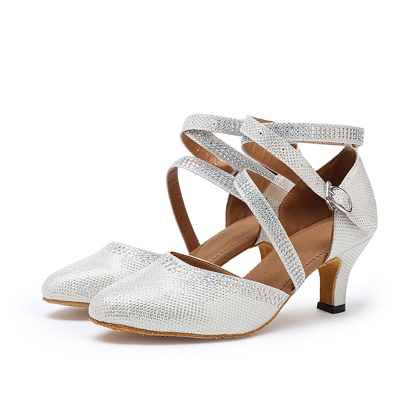 Women's White Crystal - Encrusted Strappy Dance Shoes, Soft Suede Sole & Round Toe, Elegant for Ballroom & Latin Dance2