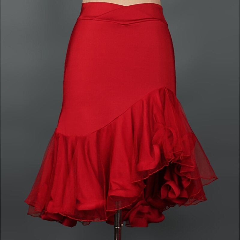 Latin Dance Skirts Ruffles Women's Performance Natural Spandex Ice Silk Only Skirt2