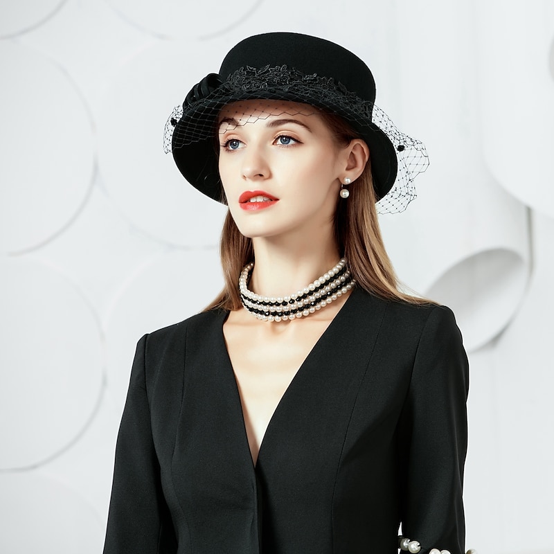 Wool Hats Vintage Style Elegant Tulle Headwear Headpiece with Appliques 1 Piece Special Occasion Party Evening Tea Party Headpiece dress to impress Hats Race Day Dress4