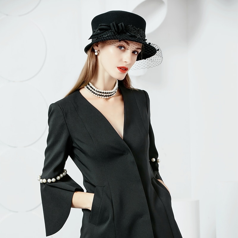 Wool Hats Vintage Style Elegant Tulle Headwear Headpiece with Appliques 1 Piece Special Occasion Party Evening Tea Party Headpiece dress to impress Hats Race Day Dress3