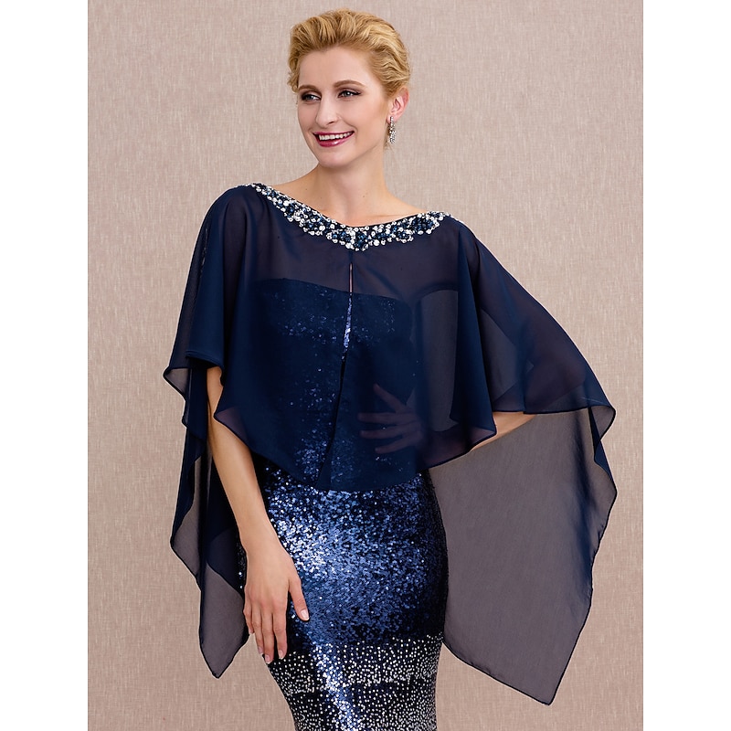 Capes Chiffon Wedding Guest / Party / Evening Women's Wrap With Buttons / Beading dress to impress