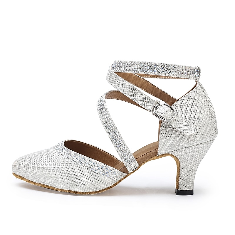 Women's White Crystal - Encrusted Strappy Dance Shoes, Soft Suede Sole & Round Toe, Elegant for Ballroom & Latin Dance3