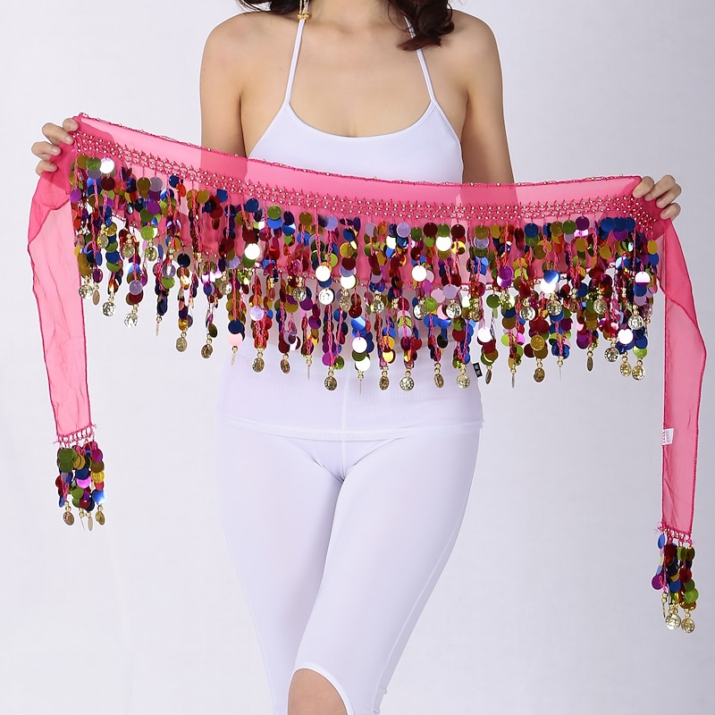 Belly Dance Hip Scarves Women's Performance Chiffon Paillette Hip Scarf