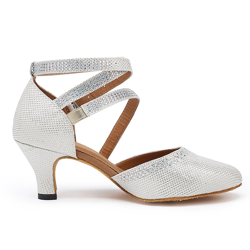 Women's White Crystal - Encrusted Strappy Dance Shoes, Soft Suede Sole & Round Toe, Elegant for Ballroom & Latin Dance4