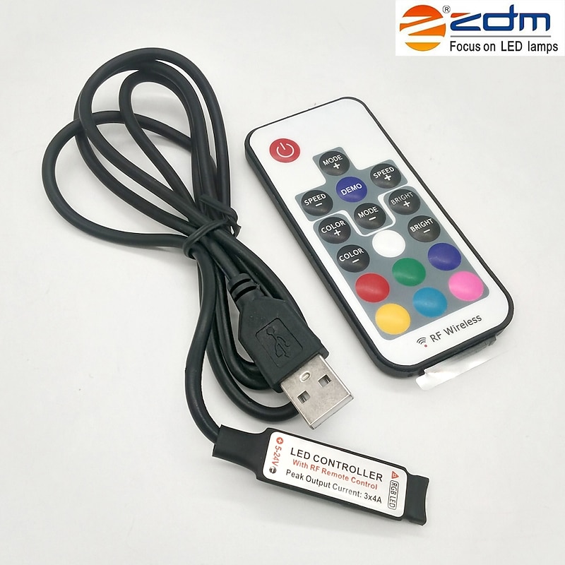 100CM LED Light Strips RGB Tiktok Lights TV Background atmosphere lamp USB 5V Black Waterproof 15W 5050 10mm with 17Key RF Controller DC 5V3