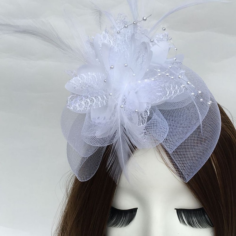 Feather / Net Fascinators Kentucky Derby Hat / Flowers with 1 Piece Wedding / Party / Evening / Horse Race Headpiece4