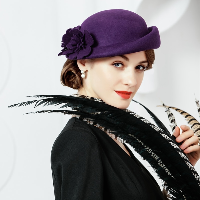 Vintage Style Elegant Wool Hats / Headwear / Headpiece with Floral 1 Piece Wedding / Party / Evening / Tea Party Headpiece3