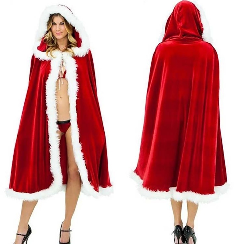 Santa Suit Santa Claus Mrs.Claus Cloak Hoodie Santa Clothes Women's Cosplay Costume Solid Colored Pattern Christmas Cloak