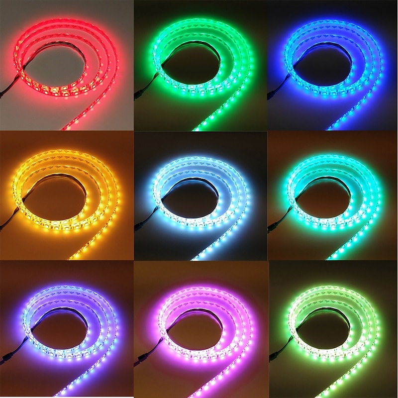 100CM LED Light Strips RGB Tiktok Lights TV Background atmosphere lamp USB 5V Black Waterproof 15W 5050 10mm with 17Key RF Controller DC 5V2