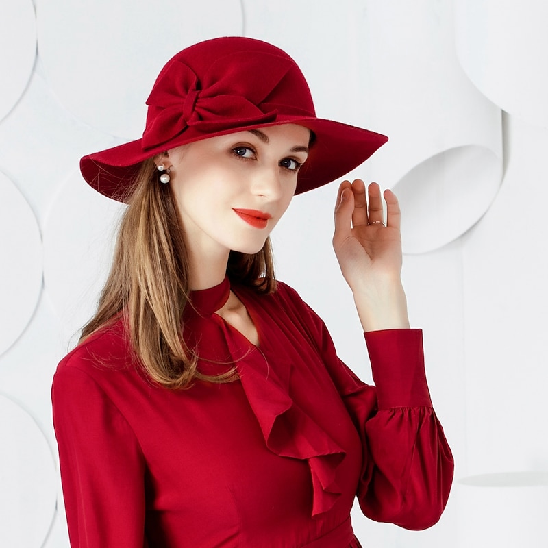 Hats Wool Bucket Hat Floppy Hat Wedding Birthday Casual Holiday Tea Party Romantic Wedding British With Pure Color Lace Side Headpiece Headwear4