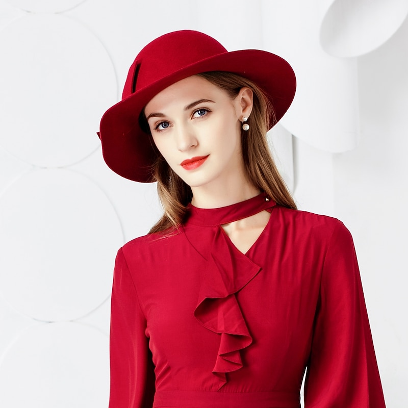 Hats Wool Bucket Hat Floppy Hat Wedding Birthday Casual Holiday Tea Party Romantic Wedding British With Pure Color Lace Side Headpiece Headwear