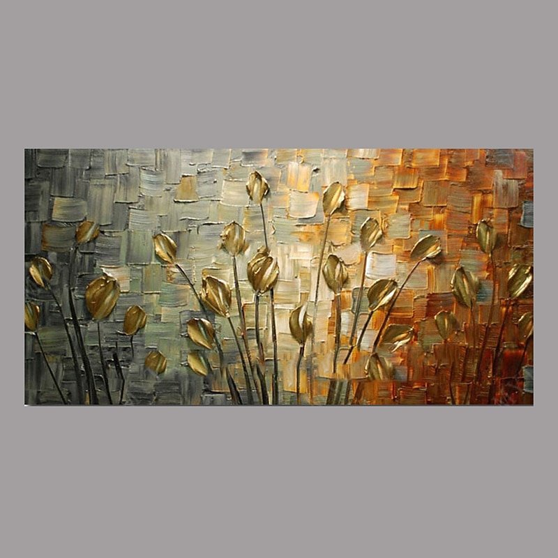 Oil Painting Hand Painted Horizontal Panoramic Abstract Floral / Botanical Modern Stretched Canvas4