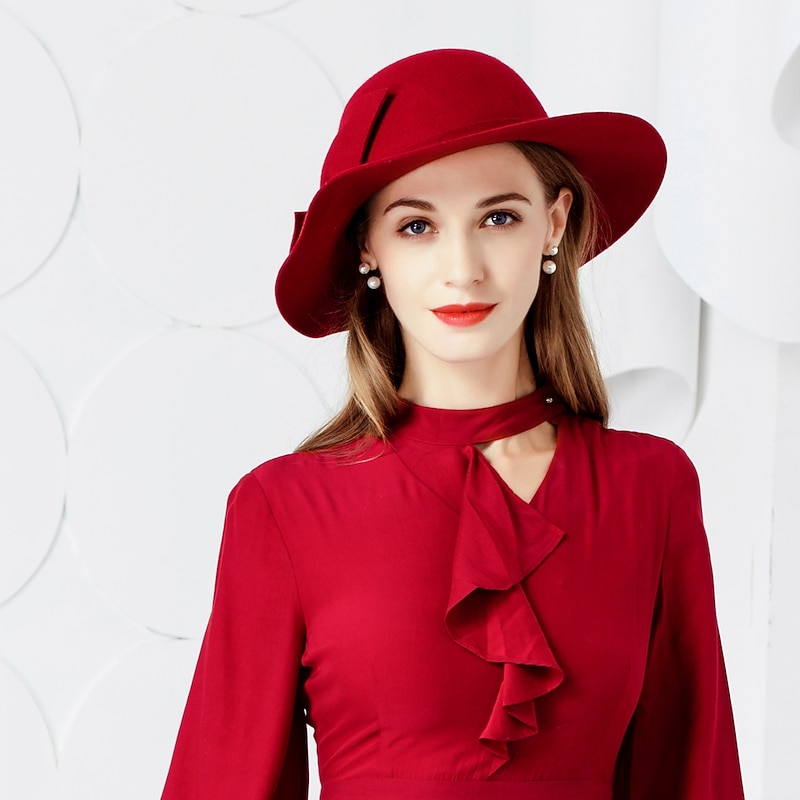 Hats Wool Bucket Hat Floppy Hat Wedding Birthday Casual Holiday Tea Party Romantic Wedding British With Pure Color Lace Side Headpiece Headwear3