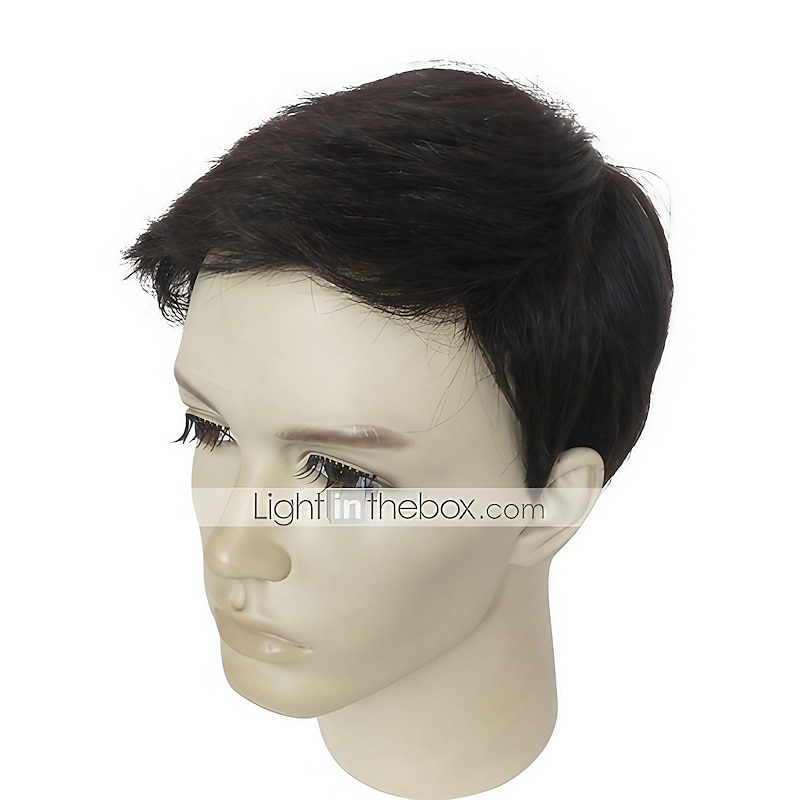 Black Wigs for Men Synthetic Wig Kinky Straight Kinky Straight Layered Haircut Wig Short Natural Black #1B Synthetic Hair Men's Natural Hairline Black