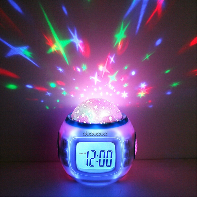 Sky Projector Star Light Music Alarm Clock for Children Color-Changing Birthday Gift AAA Batteries Powered