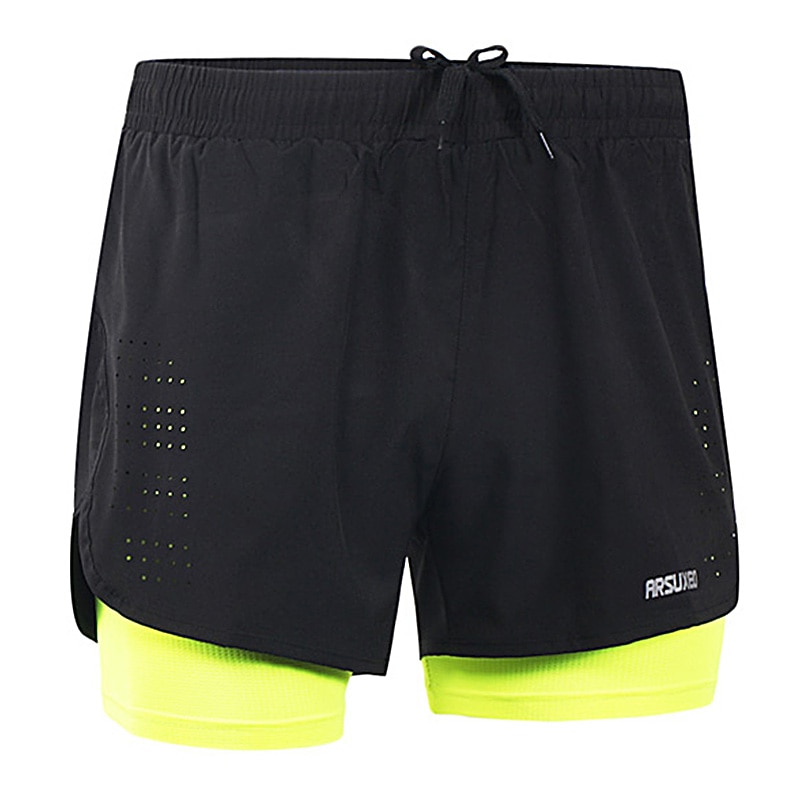 Arsuxeo Men's Running Shorts Gym Shorts Yoga Shorts Drawstring 2 in 1 Split Zipper Pocket Base Layer Outdoor Athletic Summer Spandex Quick Dry Lightweight Reflective Strips Yoga Gym Workout Marathon4