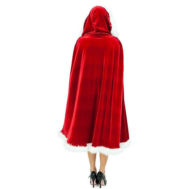 Santa Suit Santa Claus Mrs.Claus Cloak Hoodie Santa Clothes Women's Cosplay Costume Solid Colored Pattern Christmas Cloak4
