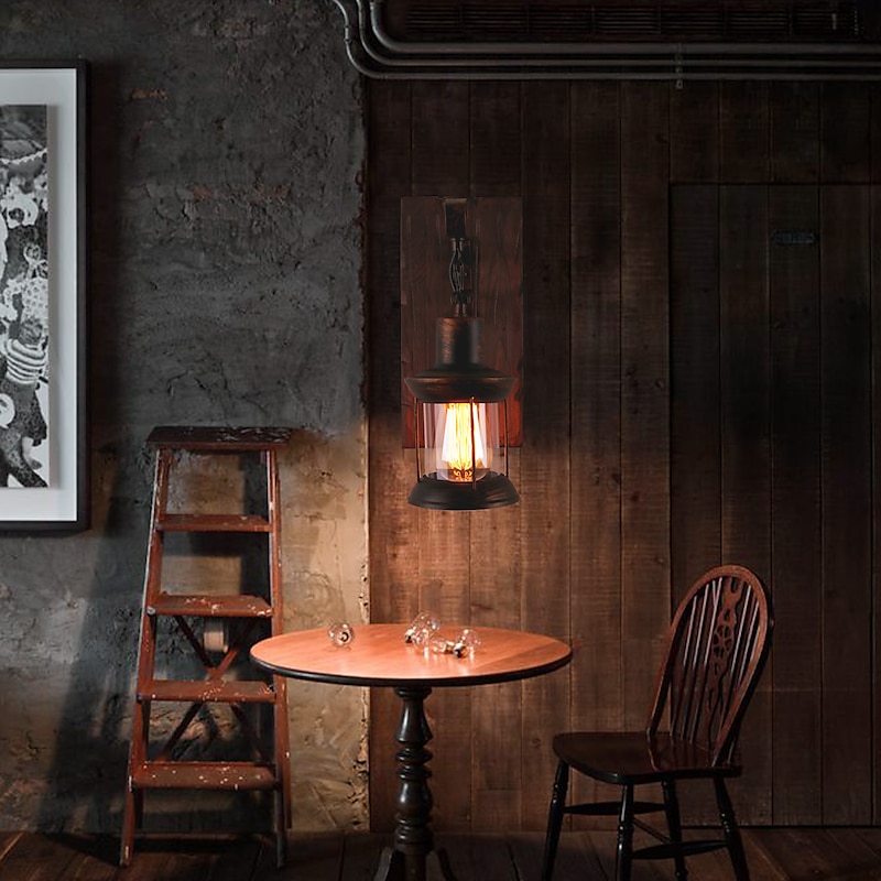 Wall Lamp Single Head Industrial Rustic Vintage Retro Wooden Wall Scone Metal Painting Color for The Country Home Hotel Corridor Decorate Wall Light4