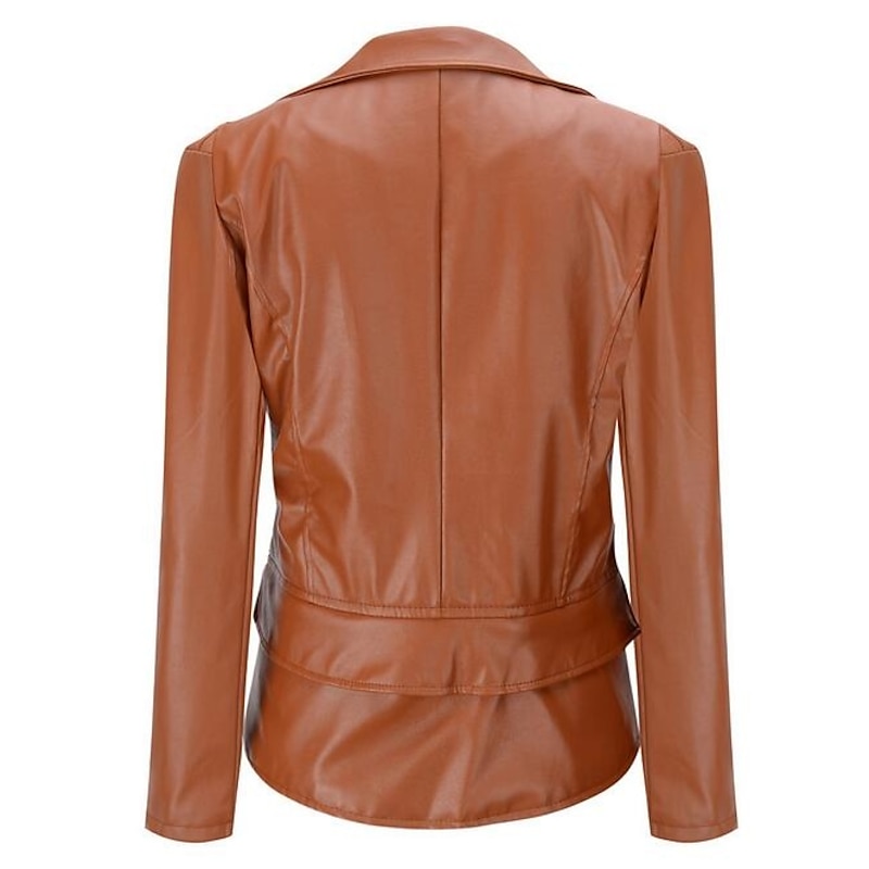 Women's Faux Leather Jacket Casual Regular Fit Outerwear Long Sleeve Winter Fall Black Wine Brown Streetwear Going out M L XL2