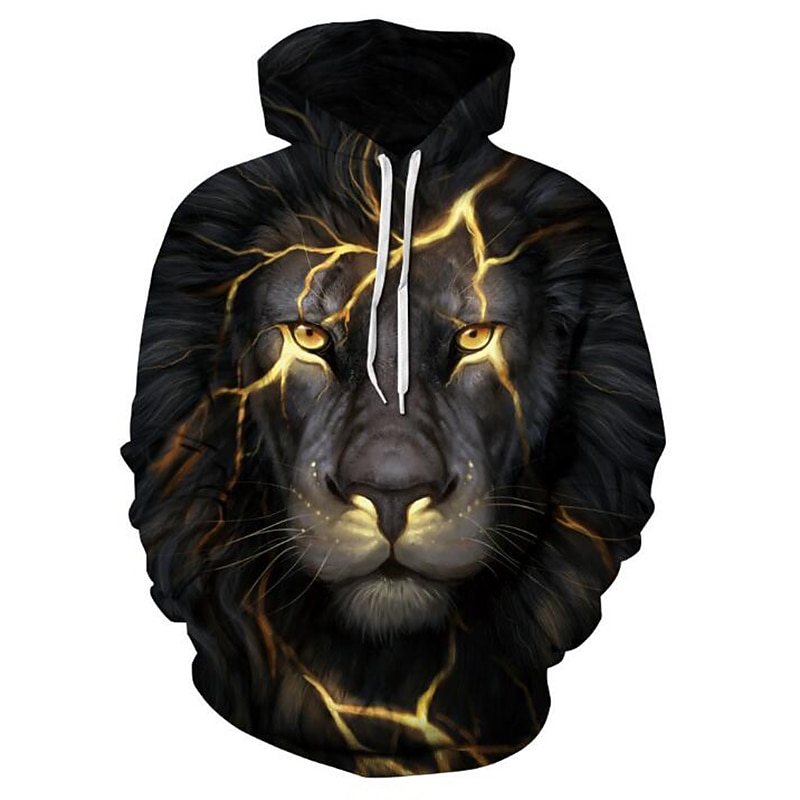 Men's Animal Lion 3D Hoodie Hoodies Sweatshirt Active Long Sleeve Hooded Weekend Denim Blue Black Print Fall Winter Designer2