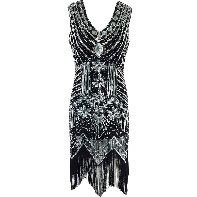 Roaring 20s Sparkle & Shine 1920s Knee Length Flapper Dress Dress Party Costume The Great Gatsby Charleston Wedding Guest Sequins Tassel Fringe Sequin Fancy Dress Women's Wedding Party Wedding Guest3